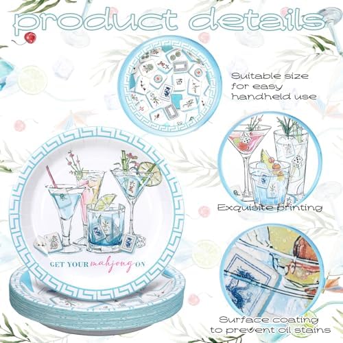 100 Pcs Mahjong Paper Plates 9 Inch Cocktail Disposable