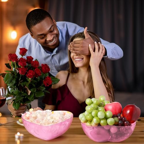 Wiwiqing 2 Pcs Heart Shape Dish 9.65 Inch Valentine Candy Bowl Dishes Plastic Love Fruit Plate Dessert Snack Salad Bowl for Home Valentine Anniversary Wedding(Pink,Heart)