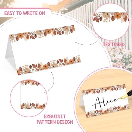 25Pcs Fall Place Cards, Watercolor Leaves Retro Boho Tented Name Cards, Seating Card for Wedding Thanksgiving Autumn Party Table Setting, 2.1 x 3.5 Inch Folded -16