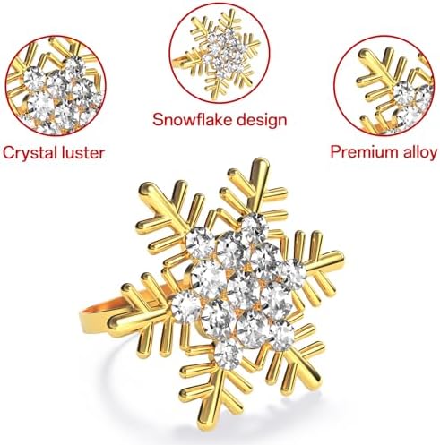 ZeeDix Christmas Gold Snowflake Napkin Rings Set of 6, Napkins Ring for Dinning Table - Rustic Dinner Tables Decoration for Wedding Receptions Christmas Thanksgiving Holiday Party Dinner Parties