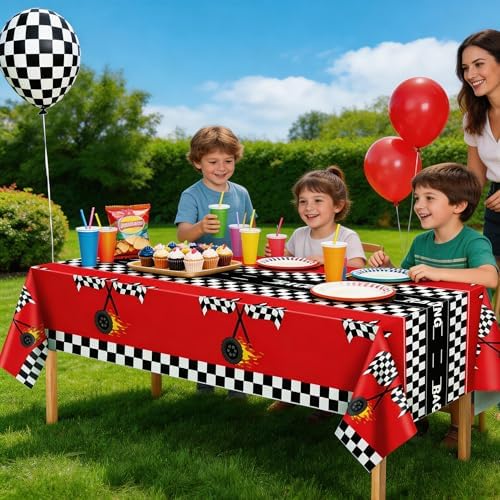 Race Car Birthday Party Decorations - 2PCS Racing Car Disposable Plastic Tablecloth | Race Car Table Cover Racing Car Theme Party Favors Decorations for Boys Baby Shower Home
