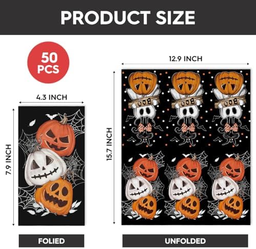 Horaldaily 50Pcs Halloween Paper Napkins, Orange Jack-O-Lantern Pumpkin