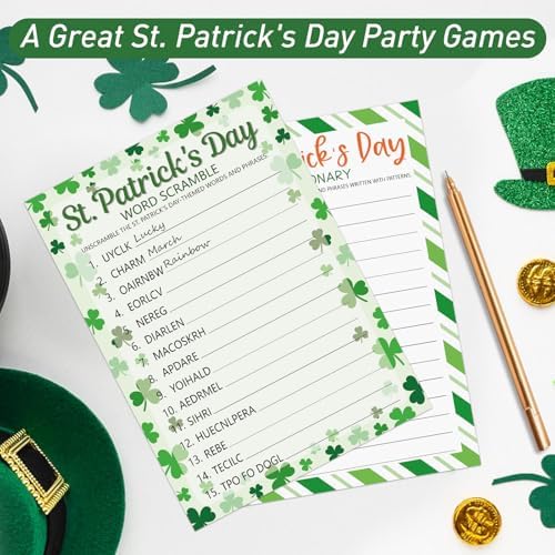 COCHIE St. Patrick's Day Party Games for Adults Family Office Large Groups, Saint Patrick Words Pictionary Game, Riddle Games, Word Scramble Game Classroom Activities - Answer Key (St. Patrick's)
