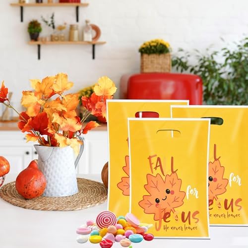 EUVBOKW 100 PCS Fall for Jesus Treat Bags with Handles