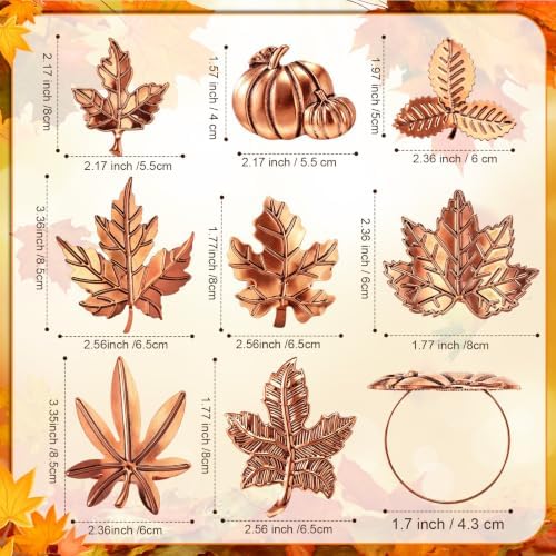 Remerry 8 Pcs Fall Thanksgiving Napkin Rings Set,Autumn Metal Holders