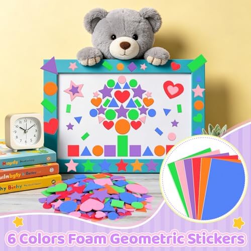 600Pcs Foam Stickers Foam Shape Stickers for Crafts Heart Star,Multicolor