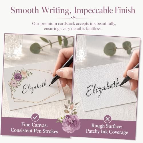 60 Pcs Floral Place Cards for Table Setting, 3.3" x 2" Frosted Tent Name Cards with Pre Folded Line, DIY Blank Seat Cards for Wedding Bridal Shower Thanksgiving Birthday Party Banquet