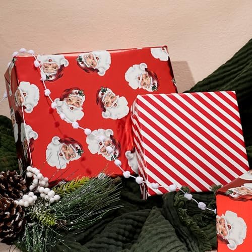 LaRibbons Vintage Santa Foil Christmas Wrapping Paper Jumbo with Red Stripe