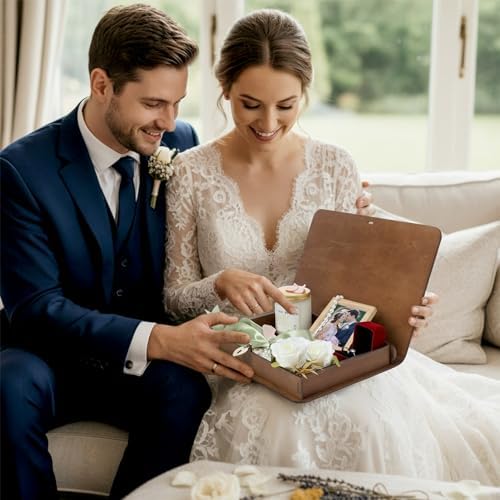 Amyhill Mr and Mrs Wedding Keepsake Box with Lid Heart Lock 11.4x9.5x1.8 in