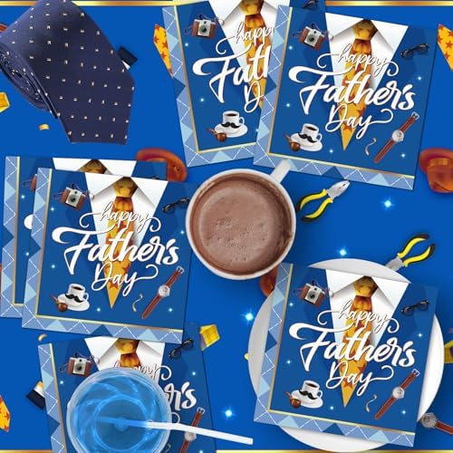 40 Pcs Happy Fathers Day Napkins - 6.5 Inch Blue Father Days Paper Napkins, 3-Ply Disposable Dad Day Cocktail Napkin Hand Towel Set for Happy Father's Day Party Supplies Table Decorations Favors