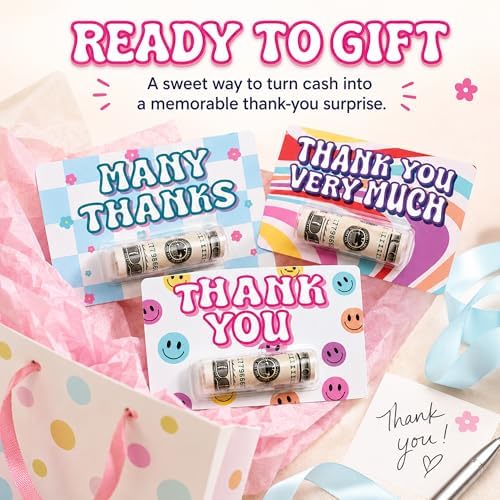 6 Pcs Thank You Money Holder Cards, Unique Money Holder for Cash Gift, Cute Cash Gift Holders for Birthday Christmas Appreciation Party Gifts, Thank You Gift Cards for Teacher Coworker Friend Employee