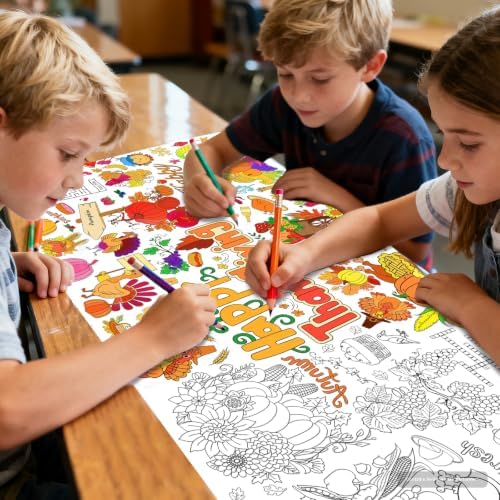 Thanksgiving Coloring Poster/Tablecloth,Giant Paper Coloring Games