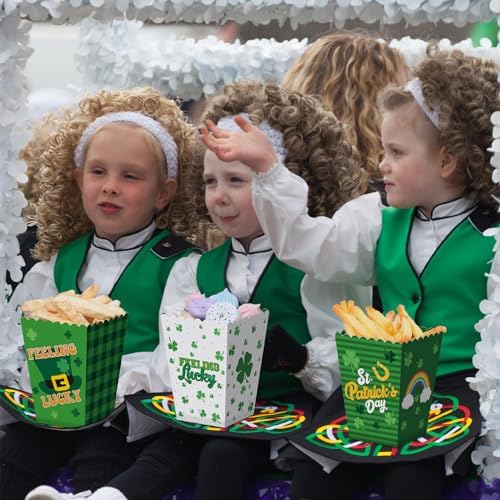 Noveread 60 Pcs Shamrock Popcorn Boxes, Green Paper Irish Treat Holders