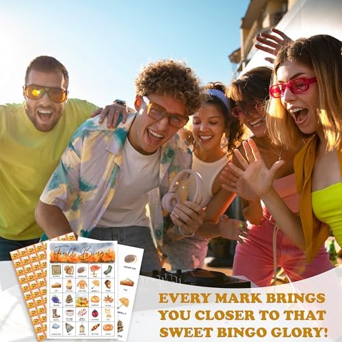Fall Bingo Game, Thanksgiving Bingo Cards Set, Autumn Birthday Party Supplies for Adults, Family Friends Activities Favors Decorations for 24 Players, 01