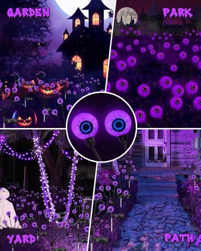 Solar Halloween Decorations Outdoor 4 Pack 24LED Purple Solar Eyeball Light