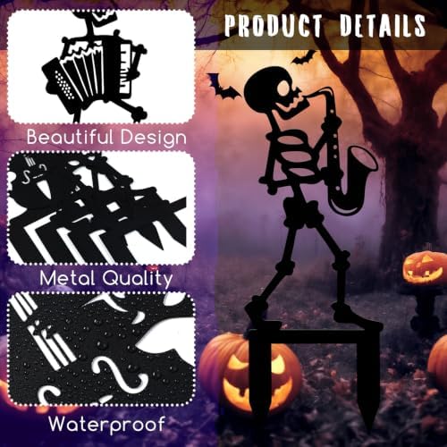 Geelin 4 Pcs Halloween Skeleton Yard Signs Metal Stake Outdoor Decor 15.8In