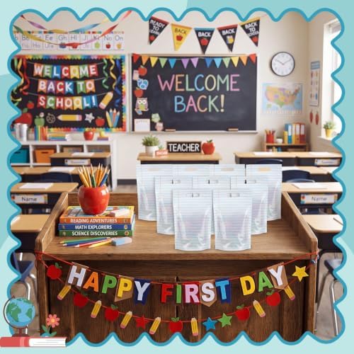 Engrowtic 100 Pcs Back to School Teacher Gift Bags Teacher Appreciation Gift Bags Bulk Resealable Plastic Notebook Line Treat Pouches for First Day of School Retirement Party Favors Supplies