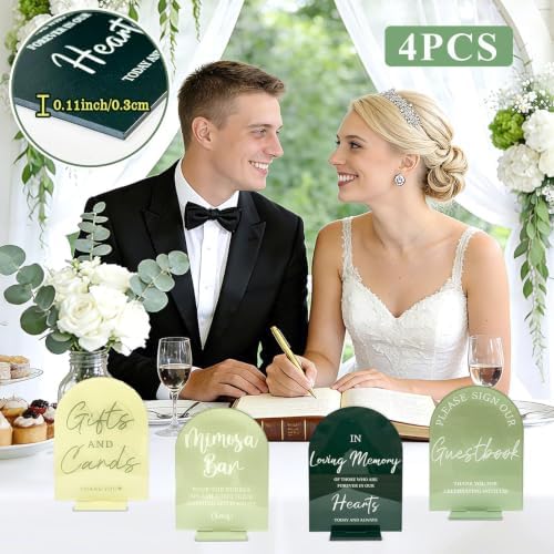 Acrylic Wedding Signs for Reception Sage Green Wedding Party Supplies 4 Pcs
