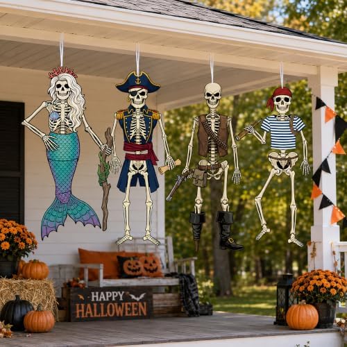 4Pcs 48" Halloween Paper Jointed Skeletons, Posable Skeleton Cutouts