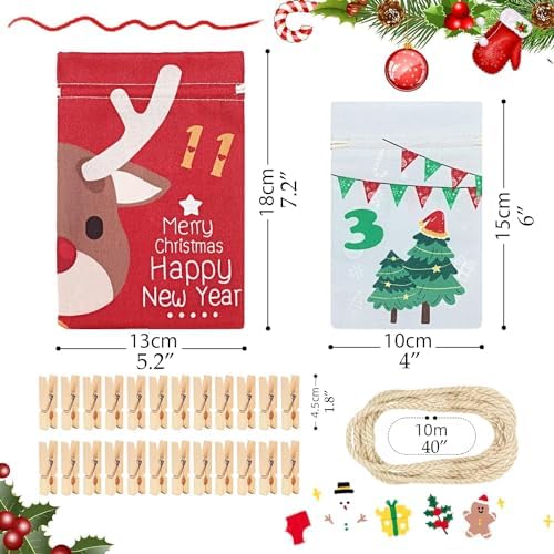 24 Pieces Christmas Burlap Gift Bags with Drawstrings Xmas goodie Bags Bulk for Winter Holiday Party Favor (Christmas Burlap Treat Bags 2025)