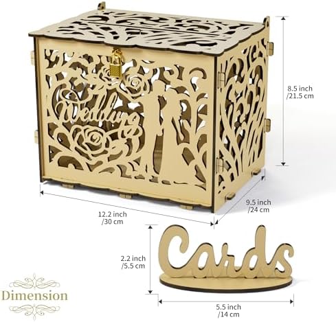 Jolik Rustic Wedding Card Box with Sign, Locking Gift Collection Money Holder for Wedding Reception & Party Decor, Gift Card & Envelope Storage, Anniversary & Birthday Party Decoration (Yellow)