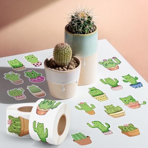 Eartim Cactus Cat Sticker Rolls Waterproof Self-Adhesive Decorative Decals