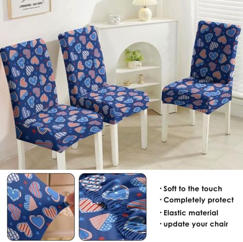 4 Pcs 4th of July American Flag Patriots Stars Dining Chair Covers, Memorial Day Veterans day Independence day Stretch Removable Washable Seat Slipcovers, Labor Day Kitchen Dining Room Hotel Decor