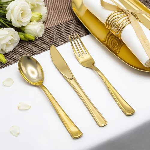 Glowserve 153 Pack Gold Disposable Plastic Silverware Set Cutlery Set