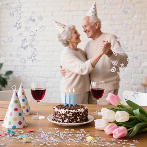 60th Wedding Anniversary Decorations, 30g Silver Heart Star Wine Glass Anniversary Table Confetti Scatter Cheers Glitter 60th Wedding Party Supplies for 60 Years Decor