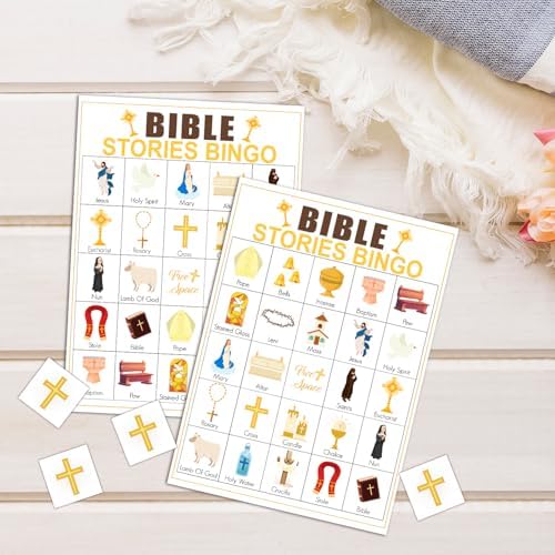 Bible Bingo Game, Party Games with 24 Players, Happy Holiday Bingo Game for Adults, Sunday Church Game Bible Activity for Christian, Family Open Day Supplies Party Supplies-16