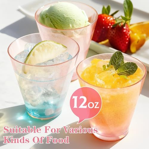 Glowserve 50 Pack 12 oz Pink Disposable Plastic Cups Cocktail Glasses