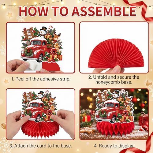 Christmas Decorations - 9 PCS Santa Snowman Reindeer Honeycomb for Christmas Table Decorations