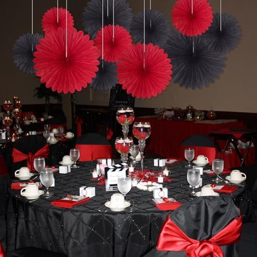 20 Pcs Black Red Hanging Paper Fan, Hanging Honeycomb Round Paper Fans for Weddings, Birthdays, Christmas, Baby Showers, Classroom, Events Ceiling Party Supplies Decorations