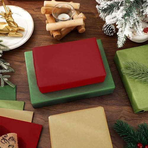 JarThenaAMCS 96 Sheets Christmas Tissue Paper Green Brown Red Wrapping Paper for Winter Xmas Home Party DIY Crafts Supplies, 14 x 20 Inch