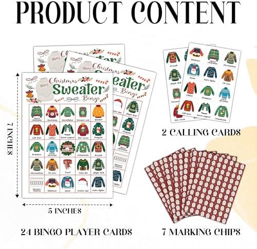 Christmas Sweater Bingo Games for Family Friends, Sweaters Games for Adults, Sweater Party Decor Supplies Favors, Merry Christmas Holiday Game for Indoor, 24 Players Game Cards -11