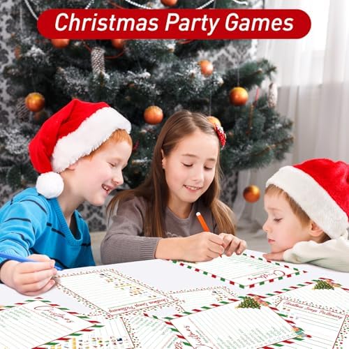 COCHIE 30 Players Christmas Party Games for Adults Family Office Large Groups, Xmas Parties Songs Pictionary Game, Riddle Game, Word Scramble Games with Answer Key (Christmas Tree)