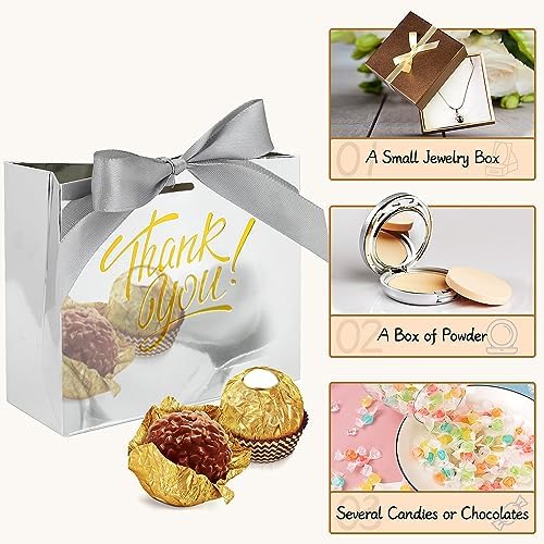 100 Pack Small Thank You Gift Bags, Party Favor Bag with Bow Ribbon