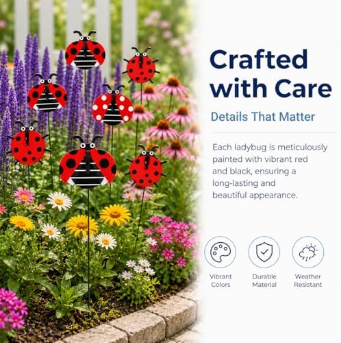 RAINFLOW 30 PCS Ladybug Garden Stakes - 25cm Red 3D Plant Picks for Pots