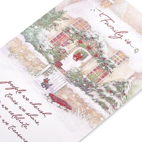 American Greetings Christmas Card for Family, Friends, or Someone Special, Shimmering Winter Cabin Scene Holiday Greeting (All the Joys)
