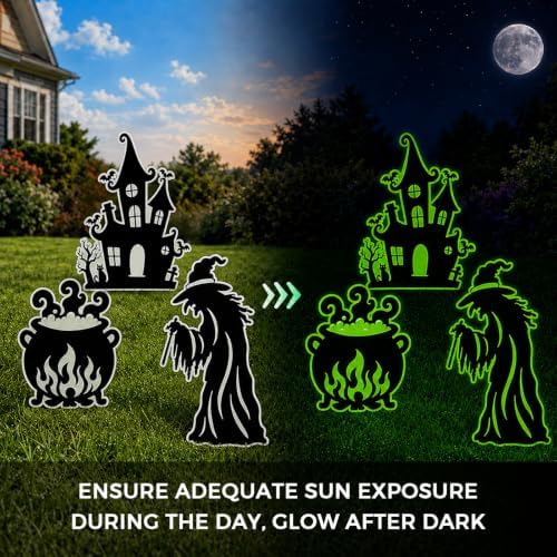 Halloween Decorations Outdoor, Witch Yard Signs with Stakes Glow In Dark