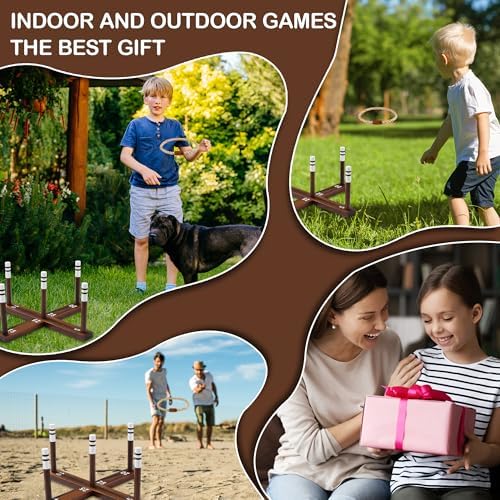Ring Toss Game for Kids & Adults, Outdoor Yard Games for Adults and Family, Premium Ring Game with 6/10 Rope Rings & Carrying Bag, Perfect for Lawn, Backyard, Beach, Camping