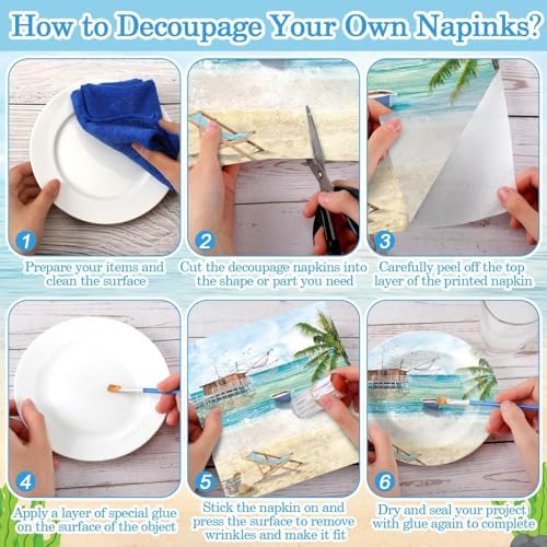 Yexiya 36 Sheet 6 Style Coastal Ocean Paper Napkins for Decoupage
