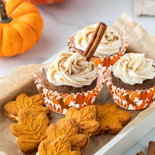 Whaline 300Pcs Fall Cupcake Liners Orange Maple Leaves Paper Baking Cups Thanksgiving Watercolor Leaves Cake Muffin Liner Cupcake Wrappers for Autumn Harvest Party Supplies, 2 x 1.2 Inch