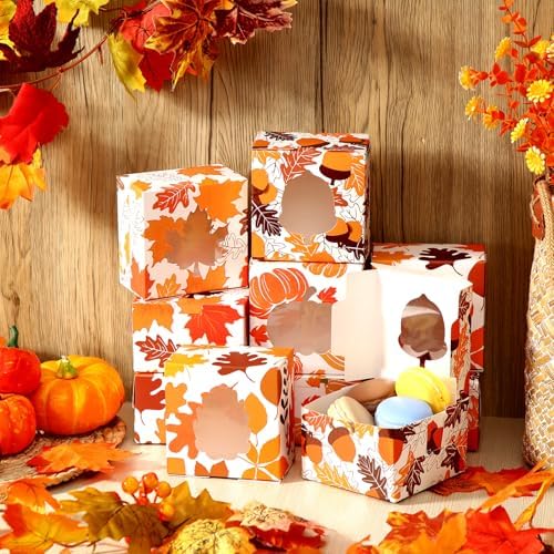 24 Pcs Fall Treat Box with Window Cookie Bakery Candy Gift Box, Autumn
