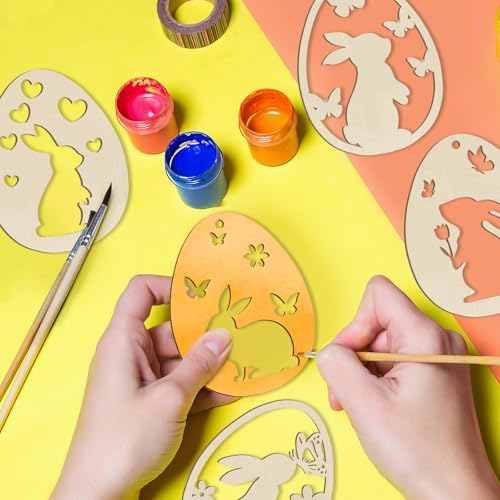 36PCS Wooden Easter Ornaments to Paint, 6 Styles DIY Blank Unfinished Wood Egg Cutouts Ornament for Crafts Hanging Decorations Happy Easter Hallow Egg Rabbit Bunny Butterfly Flower Hen