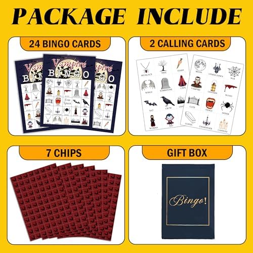 Vampire Bingo Game, Fun Halloween Party Game Cards for Adults, 24 Players Horror Activities for Family Friends, Large Scary Family Party Supplies Favor Decor, (003)