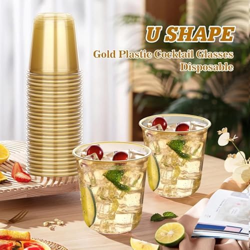 KesaPlan 100Pcs 12oz Gold Plastic Party Cups, Disposable Wine Cocktail Cups