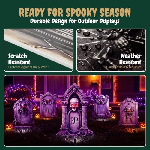 5 Pack Tombstone Halloween Decorations Plastic Yard Signs with Stakes