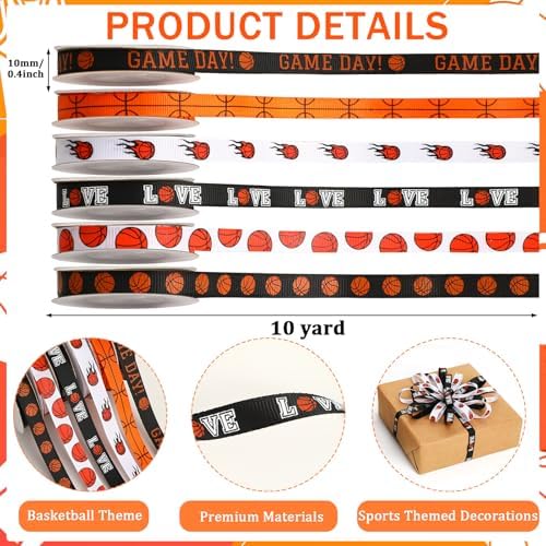DECYOOL Basketball Ribbon, 3/8" Width 60 Yards Sports Grosgrain Ribbon