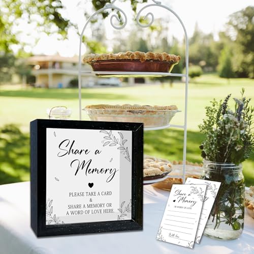 Share a Memory Card Box with Acrylic Window, 20 Pcs Memory Cards, for Sympathy Condolence Messages, Remembrance Table Decor, for Funeral Graduation Wedding Bridal Shower Birthday, 8 x 8 in